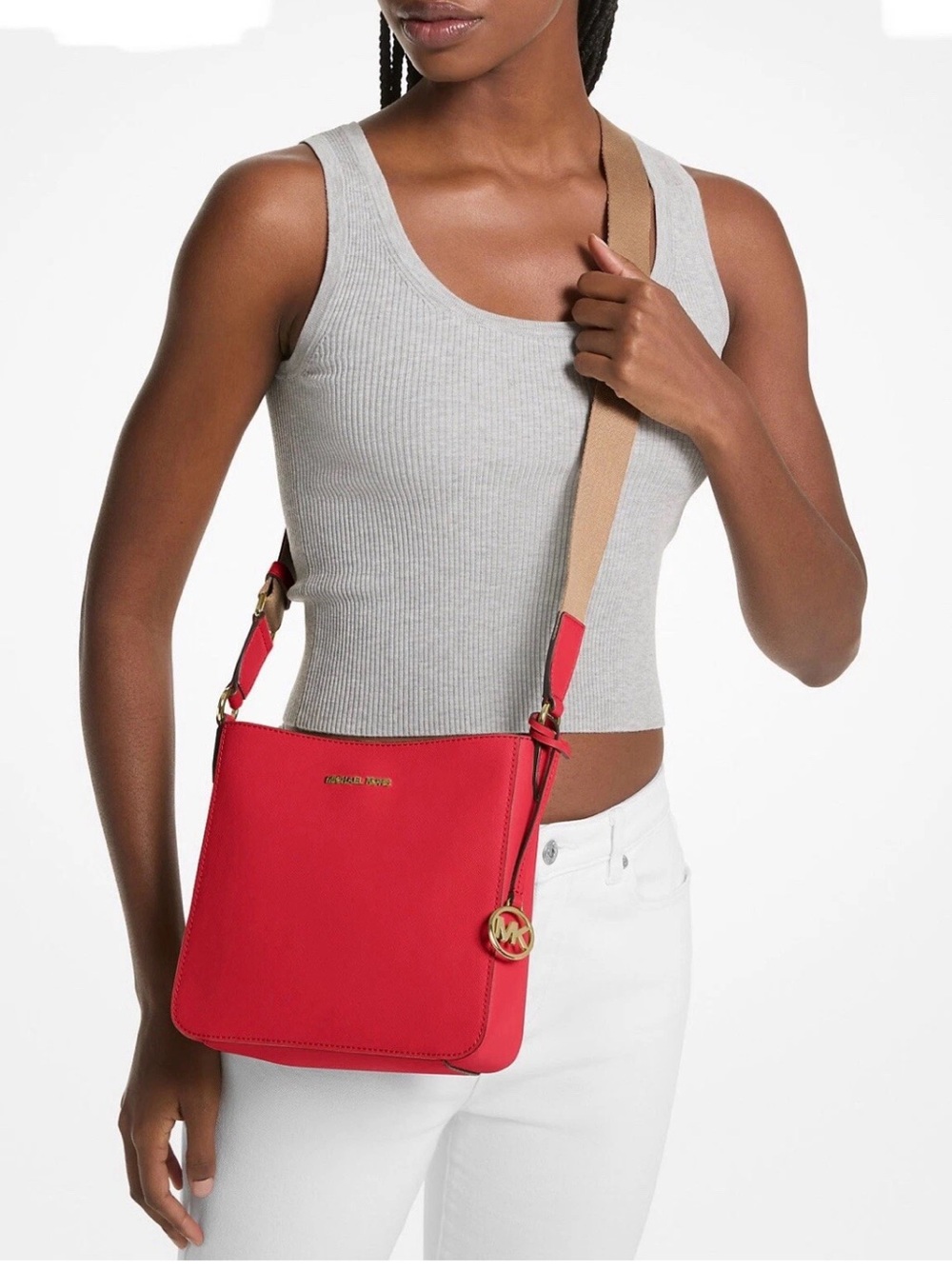 MICHAEL KORS NWT Jet Set Travel Small Messenger Crossbody Bag Bright Red